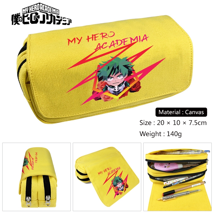 My Hero Academia Anime Multi-Function Double Zipper Canvas Cosmetic Bag Pen Case 20x10x7.5cm