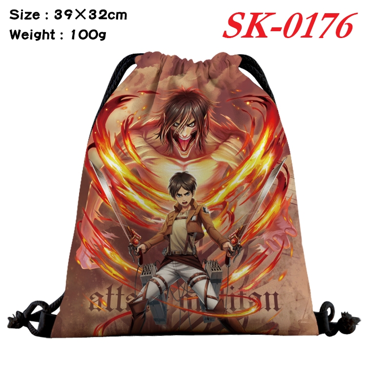 Shingeki no Kyojin cartoon Waterproof Nylon Full Color Drawstring Pocket 39x32cm  SK-0176