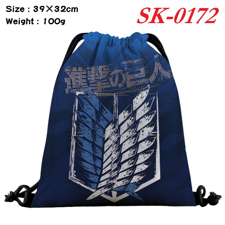 Shingeki no Kyojin cartoon Waterproof Nylon Full Color Drawstring Pocket 39x32cm  SK-0172