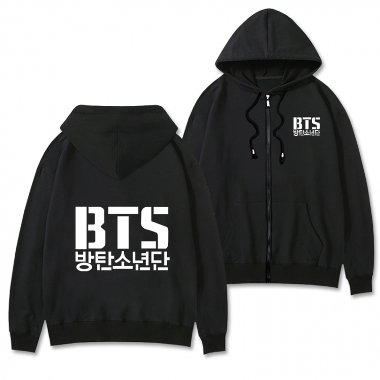 BTS Black Hooded Thick Zip Jacket Sweatshirt from S to 3XL