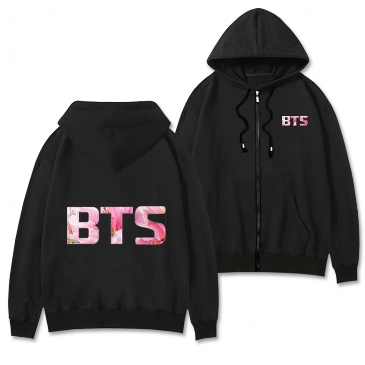 BTS Black Hooded Thick Zip Jacket Sweatshirt from S to 3XL