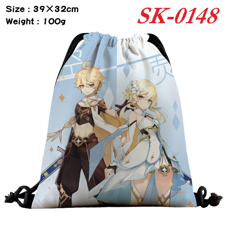 Genshin Impact  cartoon Waterproof Nylon Full Color Drawstring Pocket 39x32cm SK-0148