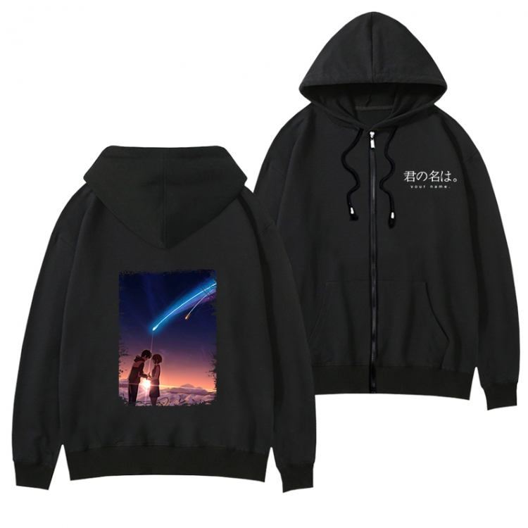 Your Name  Black Hooded Thick Zip Jacket Sweatshirt from S to 3XL