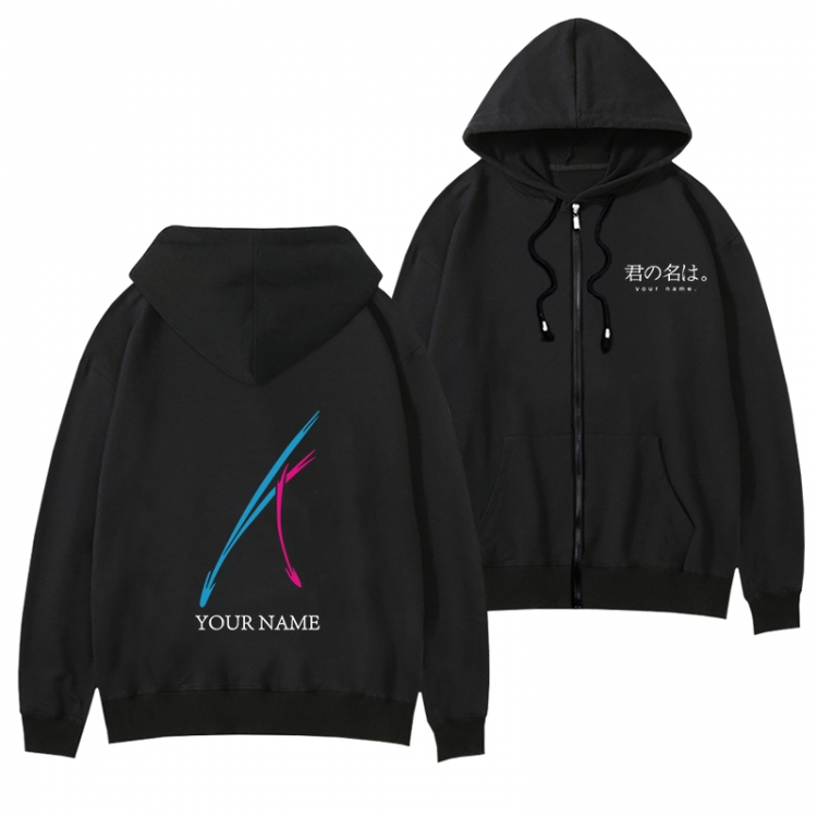Your Name  Black Hooded Thick Zip Jacket Sweatshirt from S to 3XL