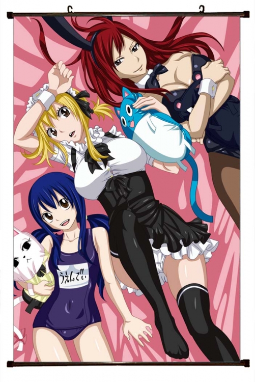 Fairy tail Anime black Plastic rod Cloth painting Wall Scroll 60X90CM  Y2-13