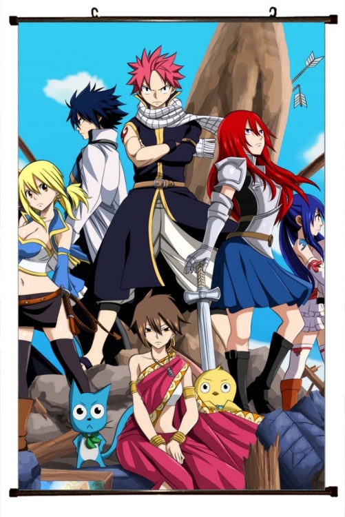 Fairy tail Anime black Plastic rod Cloth painting Wall Scroll 60X90CM   Y2-69