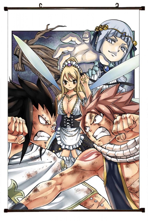 Fairy tail Anime black Plastic rod Cloth painting Wall Scroll 60X90CM  Y2-29