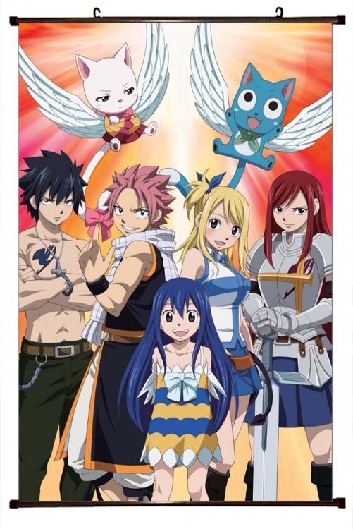 Fairy tail Anime black Plastic rod Cloth painting Wall Scroll 60X90CM Y2-15