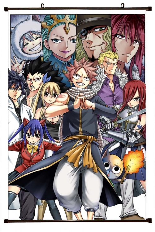 Fairy tail Anime black Plastic rod Cloth painting Wall Scroll 60X90CM  Y2-46