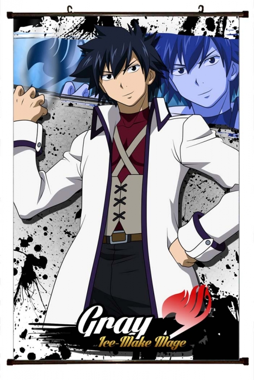 Fairy tail Anime black Plastic rod Cloth painting Wall Scroll 60X90CM Y2-1
