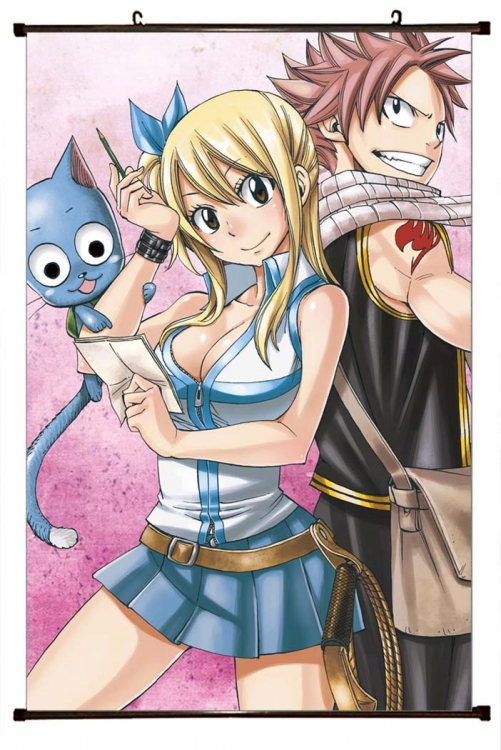 Fairy tail Anime black Plastic rod Cloth painting Wall Scroll 60X90CM  Y2-58