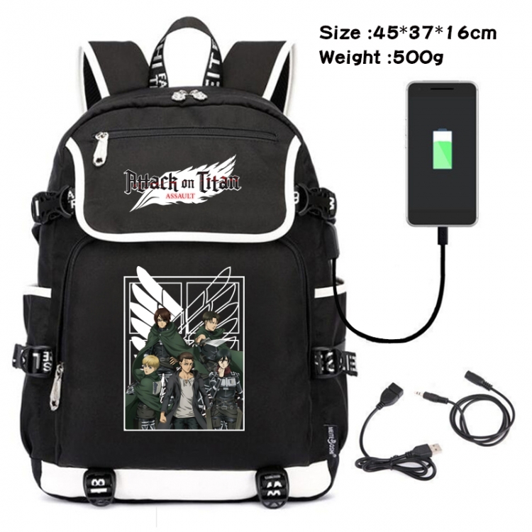 Shingeki no Kyojin Anime Flip Data Cable Backpack School Bag 45X37X16CM