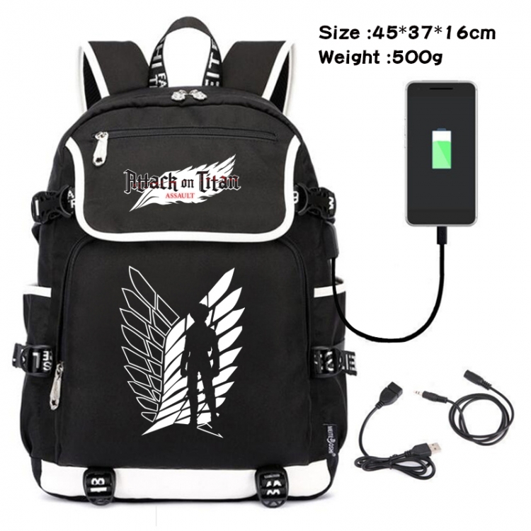 Shingeki no Kyojin Anime Flip Data Cable Backpack School Bag 45X37X16CM