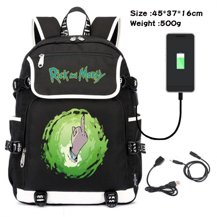 Rick and Morty Anime Flip Data Cable Backpack School Bag 45X37X16CM
