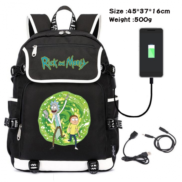 Rick and Morty Anime Flip Data Cable Backpack School Bag 45X37X16CM