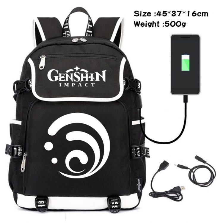Genshin Impact Anime Flip Data Cable Backpack School Bag 45X37X16CM