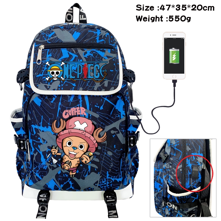 One Piece Anime Camouflage Flip Data Cable Backpack School Bag 47x35x20cm