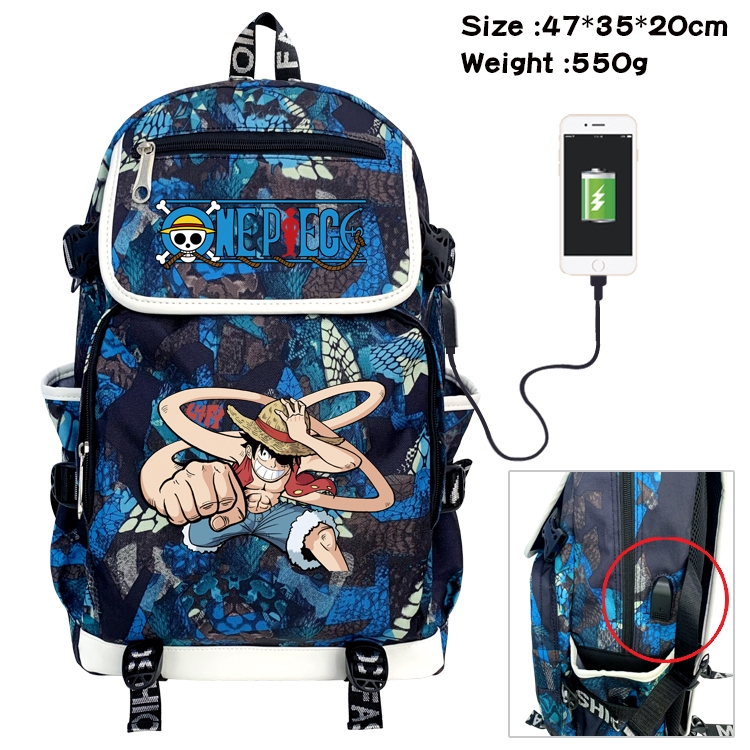 One Piece Anime Camouflage Flip Data Cable Backpack School Bag 47x35x20cm