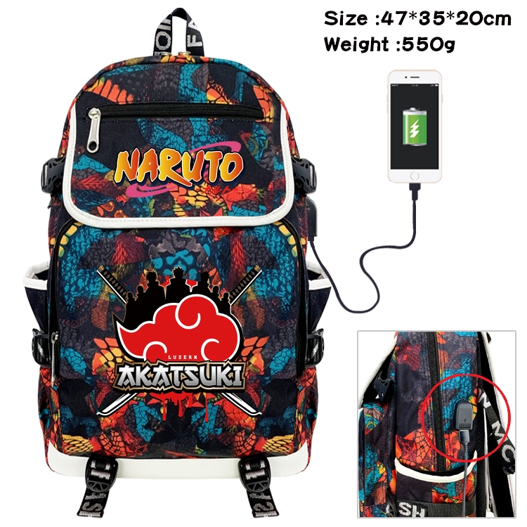 Naruto Anime Camouflage Flip Data Cable Backpack School Bag 47x35x20cm