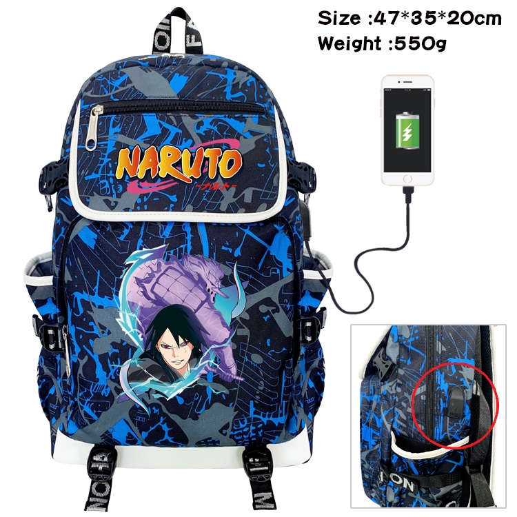 Naruto Anime Camouflage Flip Data Cable Backpack School Bag 47x35x20cm