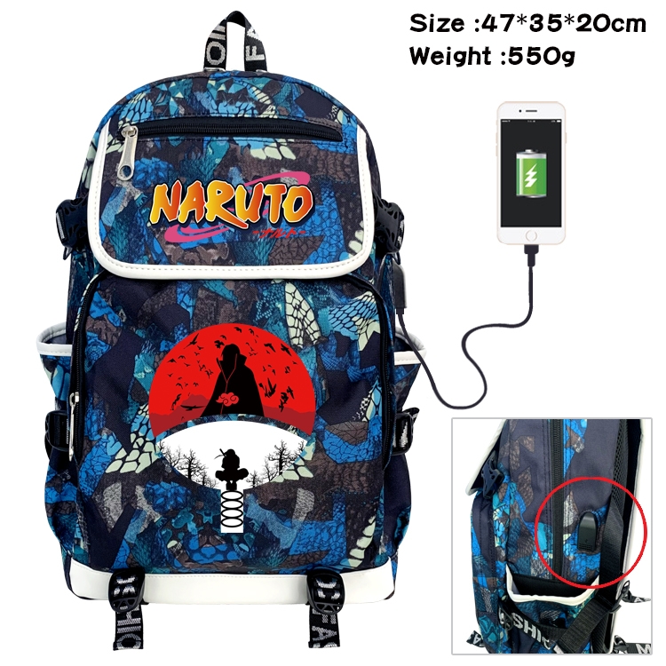 Naruto Anime Camouflage Flip Data Cable Backpack School Bag 47x35x20cm