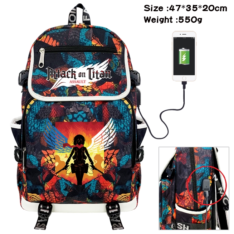 Shingeki no Kyojin Anime Camouflage Flip Data Cable Backpack School Bag 47x35x20cm
