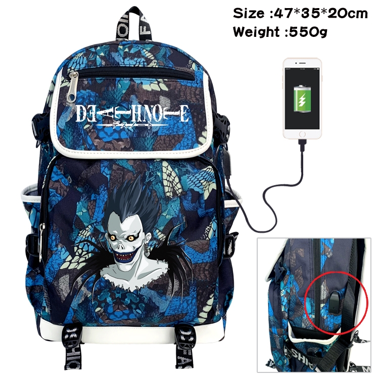 Death note Anime Camouflage Flip Data Cable Backpack School Bag 47x35x20cm