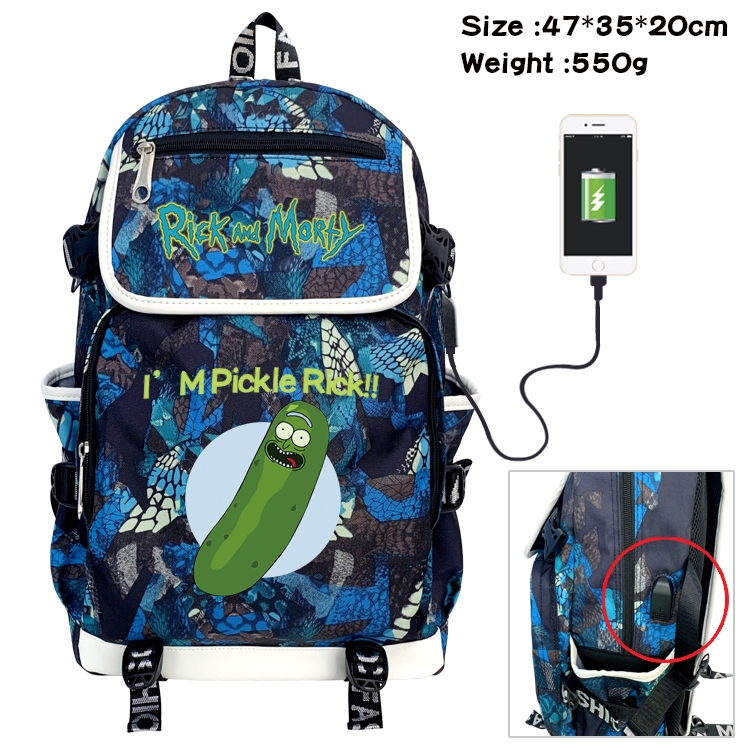 Rick and Morty Anime Camouflage Flip Data Cable Backpack School Bag 47x35x20cm