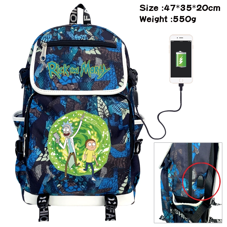 Rick and Morty Anime Camouflage Flip Data Cable Backpack School Bag 47x35x20cm