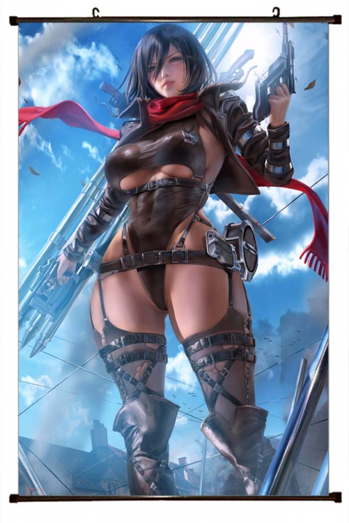 Shingeki no Kyojin Anime black Plastic rod Cloth painting Wall Scroll 60X90CM  J12-331