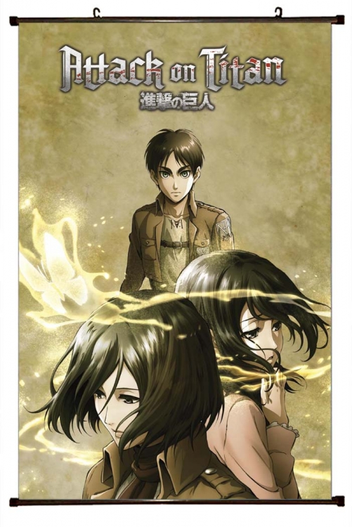 Shingeki no Kyojin Anime black Plastic rod Cloth painting Wall Scroll 60X90CM  J12-296