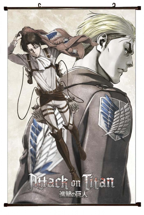 Shingeki no Kyojin Anime black Plastic rod Cloth painting Wall Scroll 60X90CM J12-293