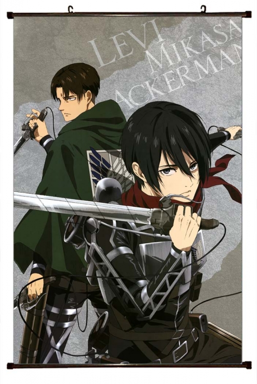 Shingeki no Kyojin Anime black Plastic rod Cloth painting Wall Scroll 60X90CM  J12-328