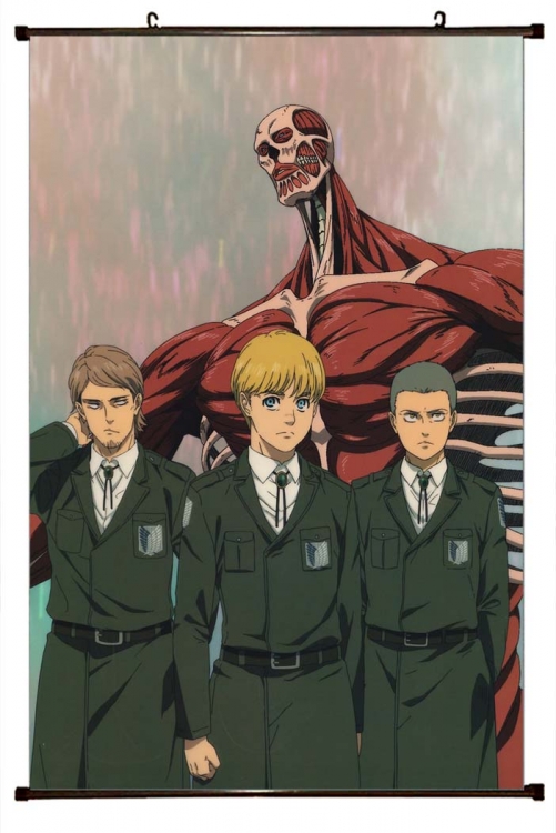 Shingeki no Kyojin Anime black Plastic rod Cloth painting Wall Scroll 60X90CM J12-322