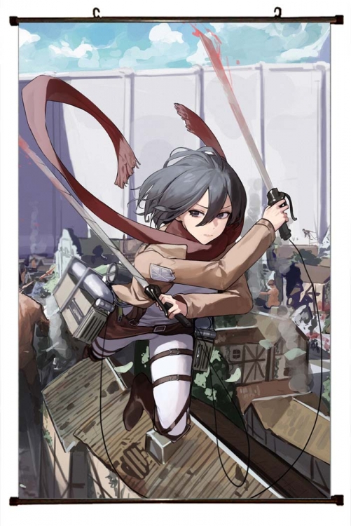Shingeki no Kyojin Anime black Plastic rod Cloth painting Wall Scroll 60X90CM J12-362