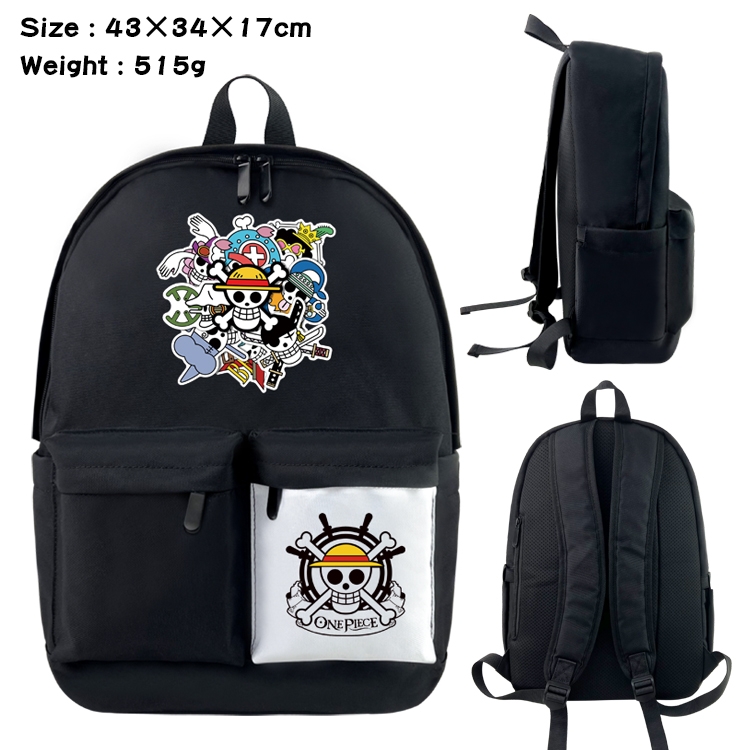 One Piece Anime Black and White Double Spell Waterproof Backpack School Bag 43x34x17cm