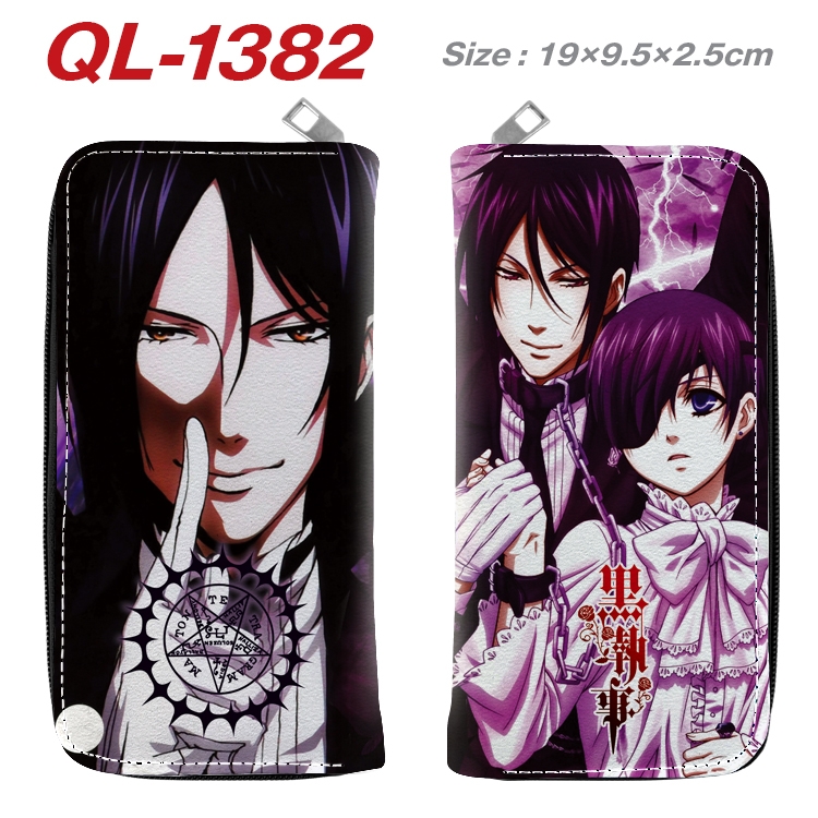Kuroshitsuji Anime pu leather long zipper wallet 19X9.5X2.5CM