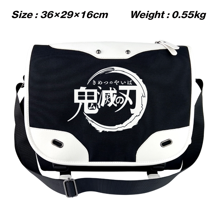 Demon Slayer Kimets Black and white anime waterproof nylon shoulder messenger bag schoolbag 36X29X16CM