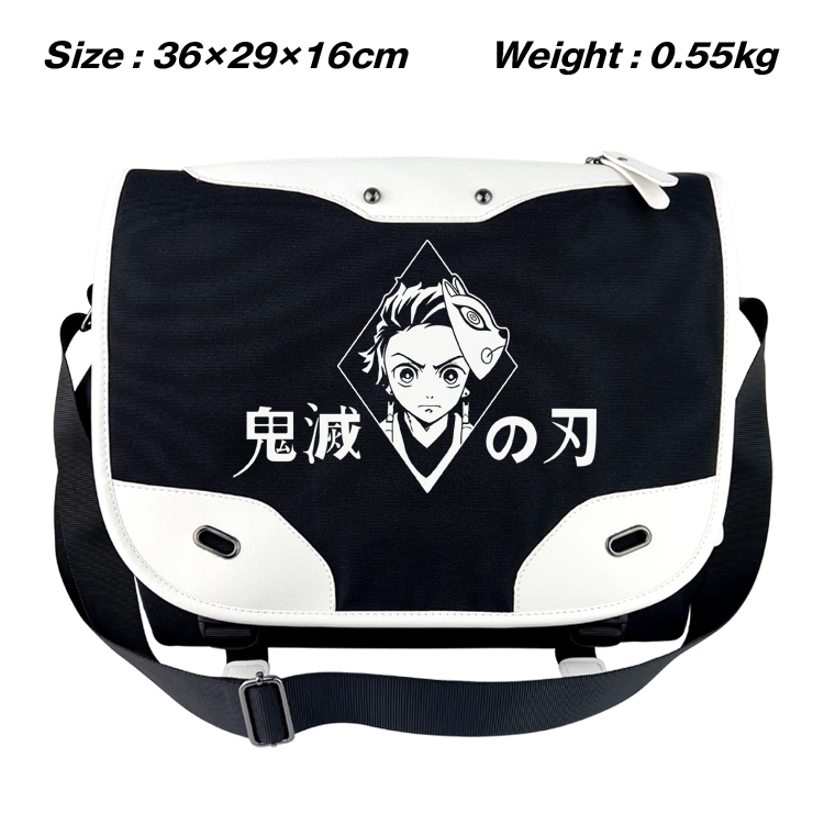 Demon Slayer Kimets Black and white anime waterproof nylon shoulder messenger bag schoolbag 36X29X16CM