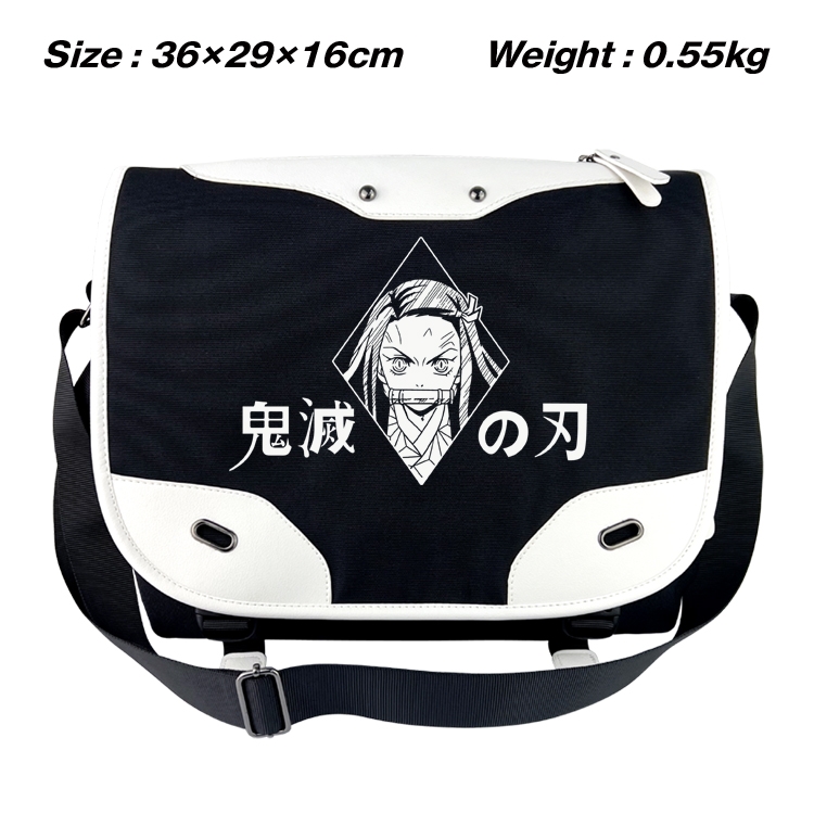 Demon Slayer Kimets Black and white anime waterproof nylon shoulder messenger bag schoolbag 36X29X16CM