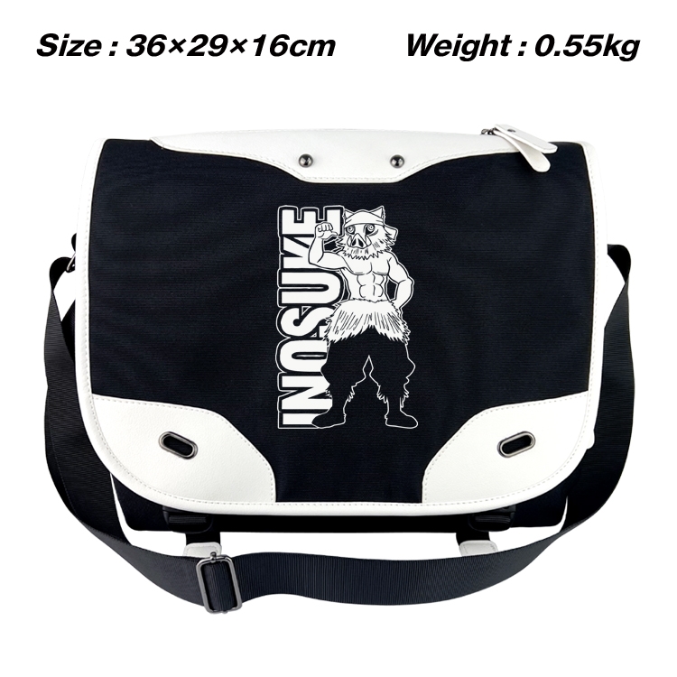 Demon Slayer Kimets Black and white anime waterproof nylon shoulder messenger bag schoolbag 36X29X16CM