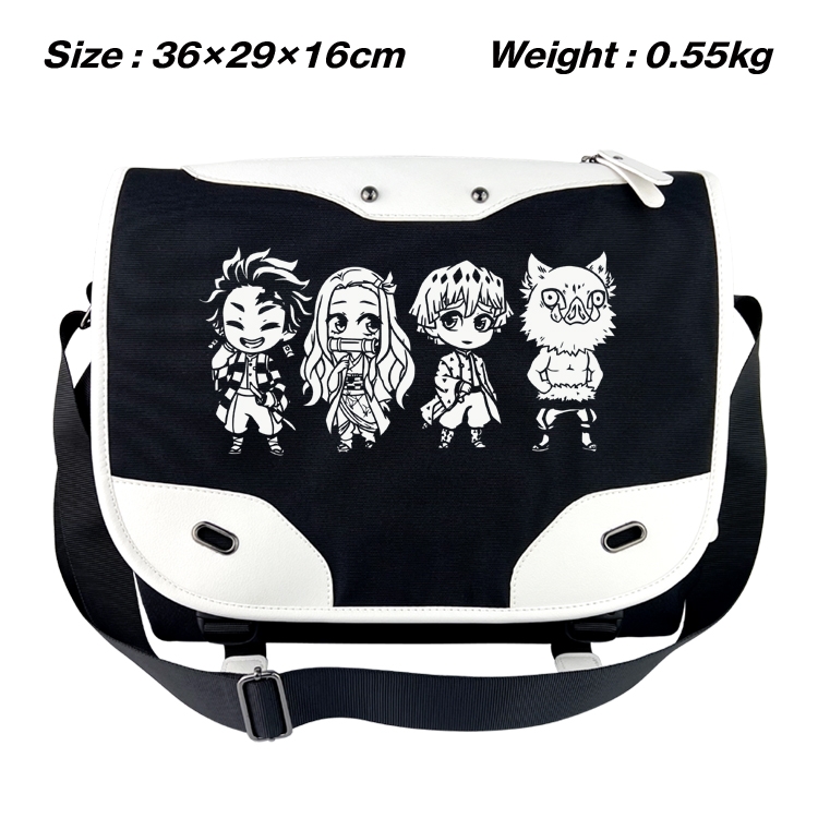 Demon Slayer Kimets Black and white anime waterproof nylon shoulder messenger bag schoolbag 36X29X16CM