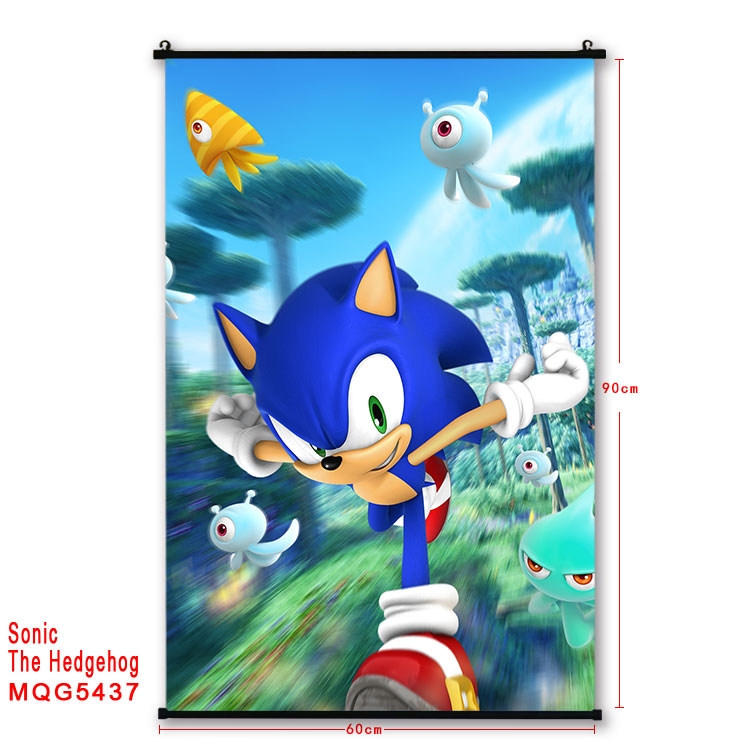 Sonic The Hedgehog black Plastic rod Cloth painting Wall Scroll 60X90CM  MQG-5437