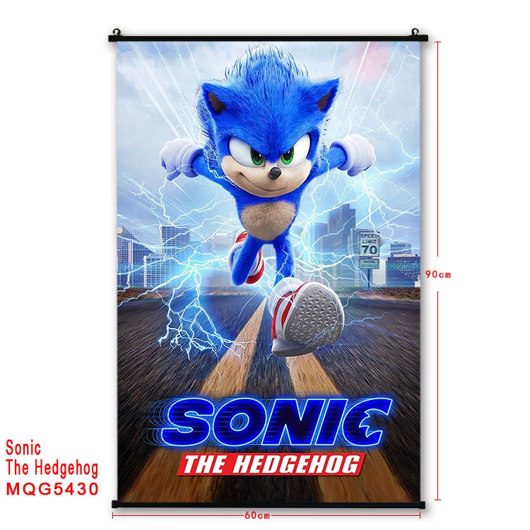 Sonic The Hedgehog black Plastic rod Cloth painting Wall Scroll 60X90CM  MQG-5430