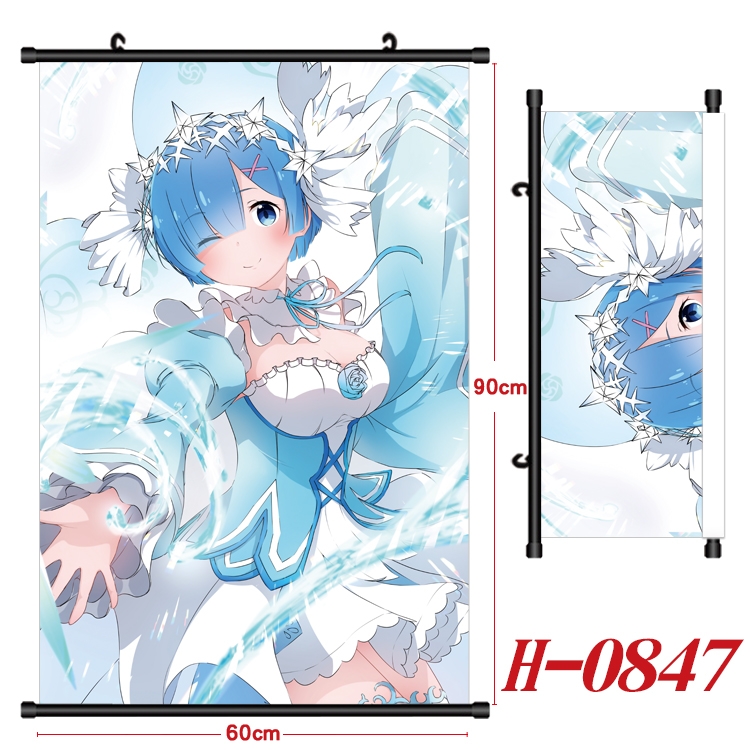 Re:Zero kara Hajimeru Isekai Seikatsu Anime Black Plastic Rod Canvas Painting 60X90CM   H0847