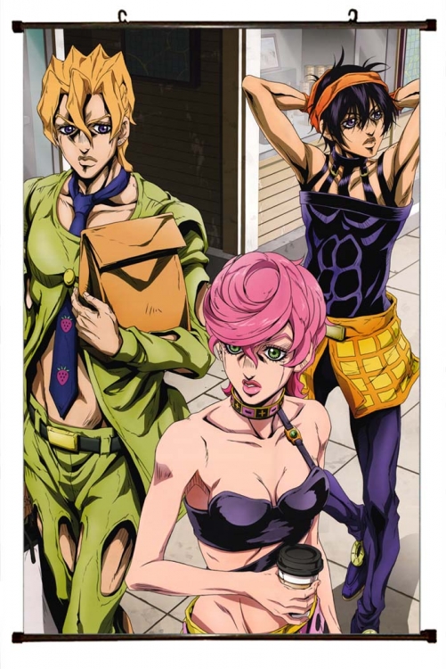 JoJos Bizarre Adventure Anime black Plastic rod Cloth painting Wall Scroll 60X90CM   J1-190