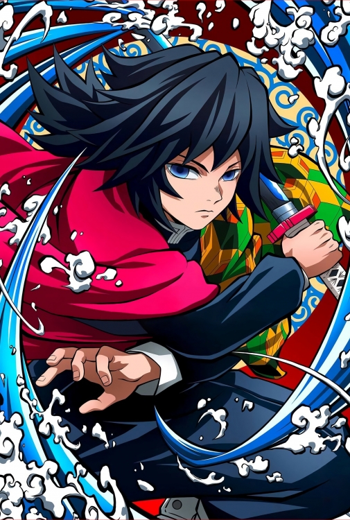 Demon Slayer Kimets black Plastic rod Cloth painting Wall Scroll 60X90CM MQG 4304