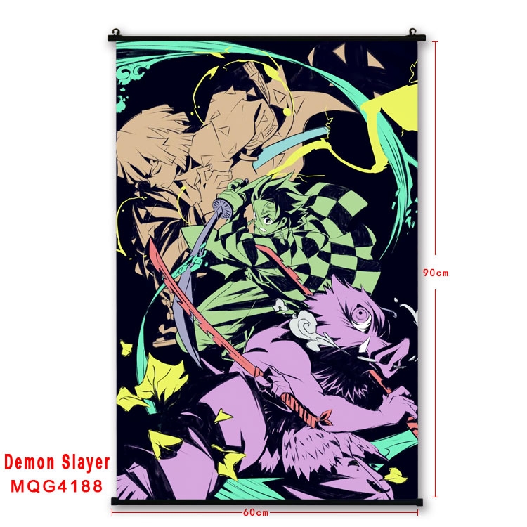 Demon Slayer Kimets black Plastic rod Cloth painting Wall Scroll 60X90CM MQG-4188