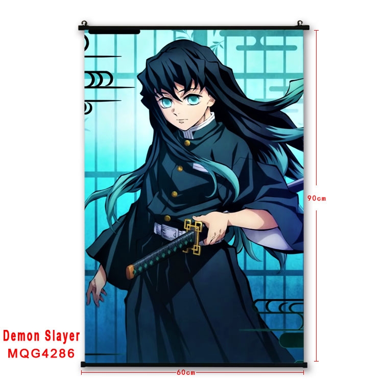 Demon Slayer Kimets black Plastic rod Cloth painting Wall Scroll 60X90CM MQG-4286