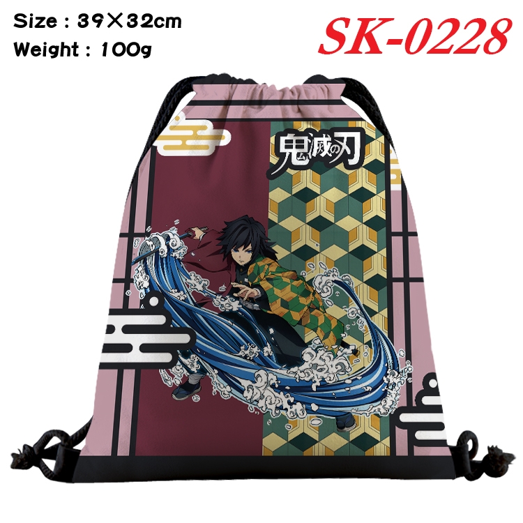 Demon Slayer Kimets cartoon Waterproof Nylon Full Color Drawstring Pocket 39x32cm 